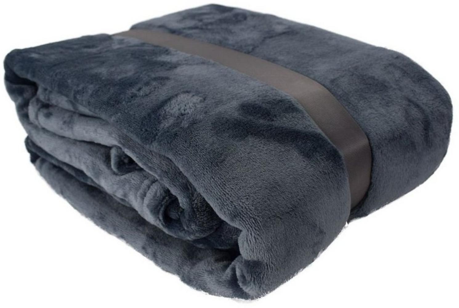 XXL Flanell Kuscheldecke 180 x 220 cm Wohndecke 260g/m² wärmespeichernd anthrazit Bild 1