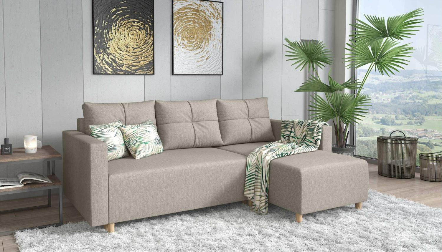 Stylefy Livenza Ecksofa Strukturstoff Beige Rechts Bild 1