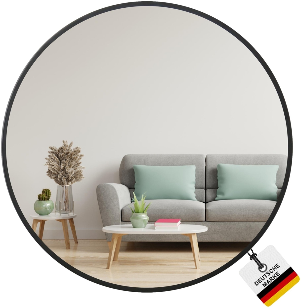 Albatros Spiegel rund schwarz mit Metallrand, 50cm Durchmesser, für Wohnzimmer, Badezimmer, Flur, Schlafzimmer, groß, Wand Bild 1