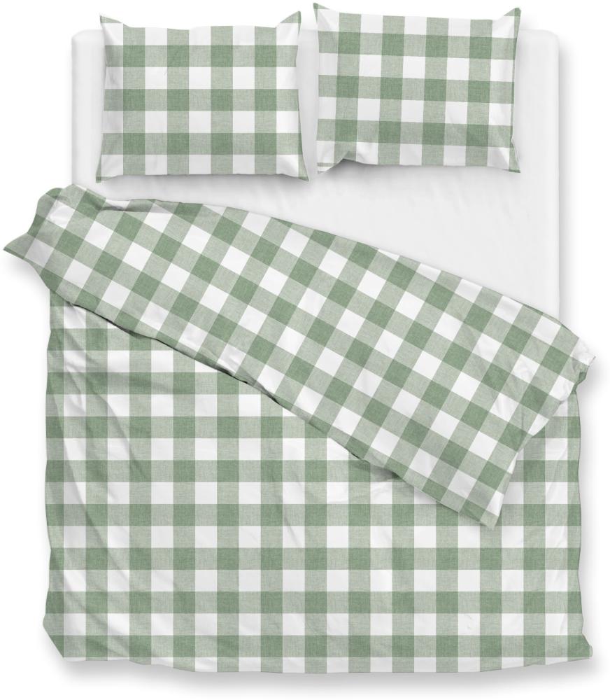 Zo! Home Cotton Bettwäsche 200x200 Quattro di Lino Moss Green grün weiß kariert Bild 1