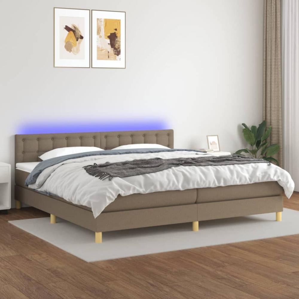 vidaXL Boxspringbett mit Matratze & LED Stoff Taupe 200 x 200 cm, Härtegrad: H2 [3134065] Bild 1