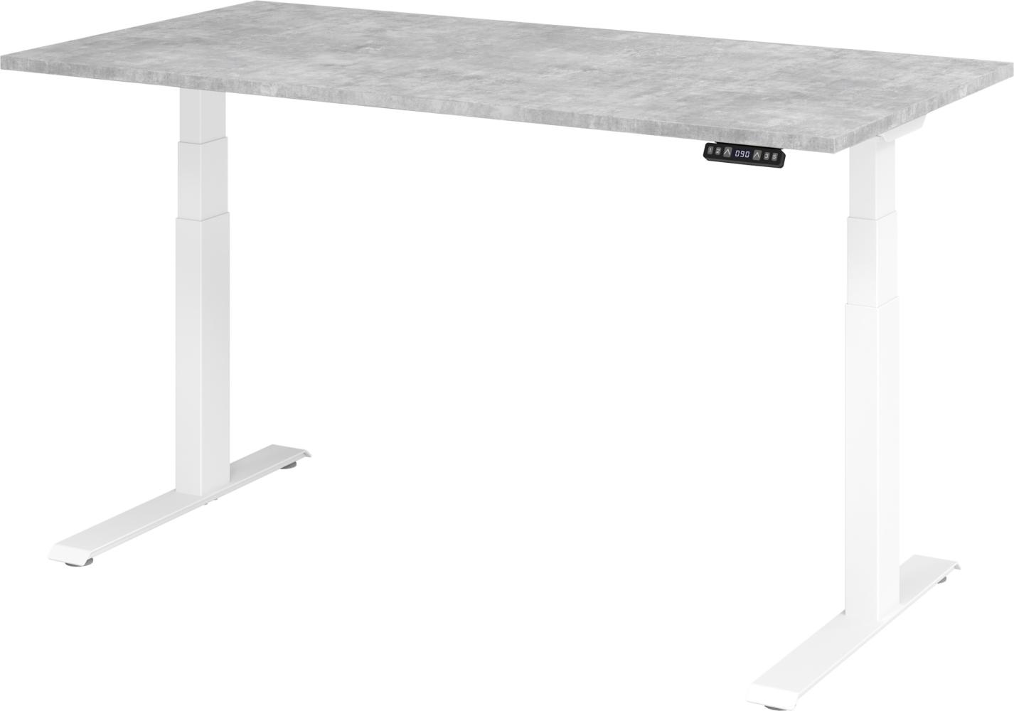 bümö elektrisch höhenverstellbarer Schreibtisch 160x80 cm in Beton, Gestell weiß mit Memory-Steuerung, elektrischer Bürotisch höhenverstellbar Gaming Tisch, XDKB16-M-W Bild 1