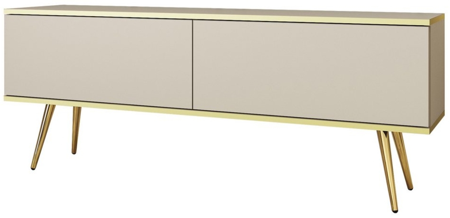 MOEBLO TV-Board DAYN NEW (Lowboard Fernsehtisch TV Bank TV Tisch Fernseher Tisch TV Möbel, goldene/schwarze Metallbeine), 135/175x30x32 Bild 1