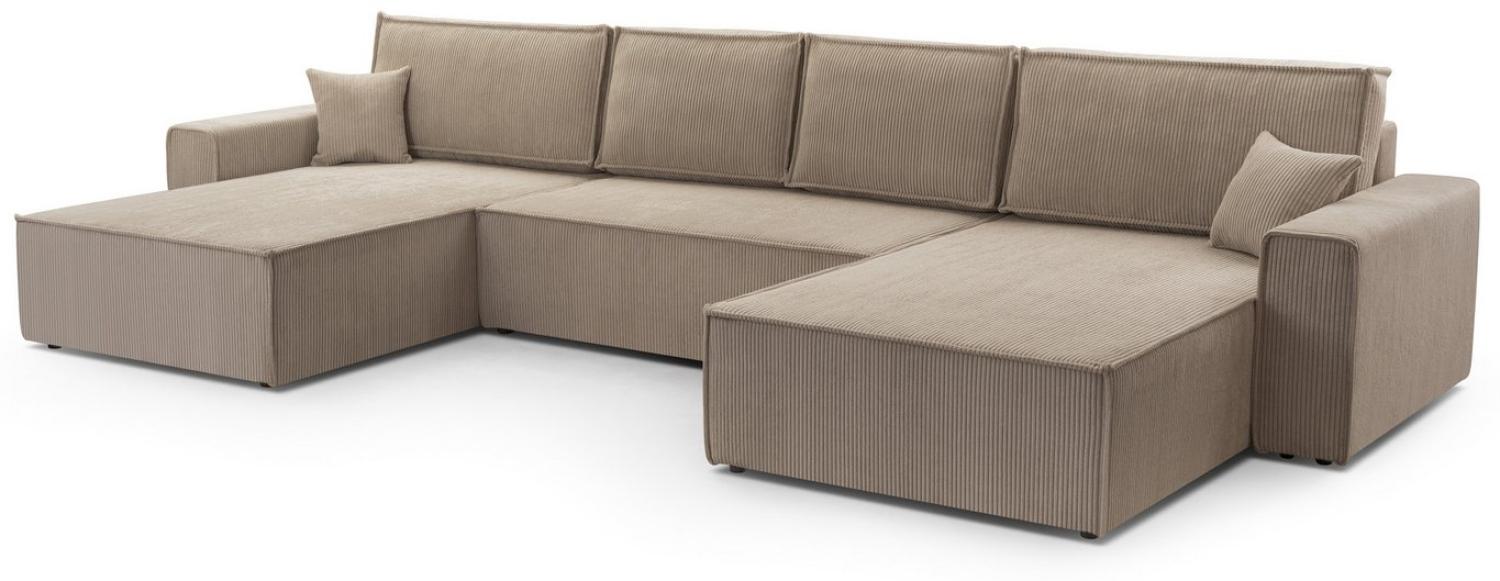 Furnix Wohnlandschaft MANGUSSI-U Polstersofa in U-Form mit Schlaffunktion und Bettkasten, Liegefläche 140x342 cm, Maße 389x85x188 cm, moderner Cord Bild 1