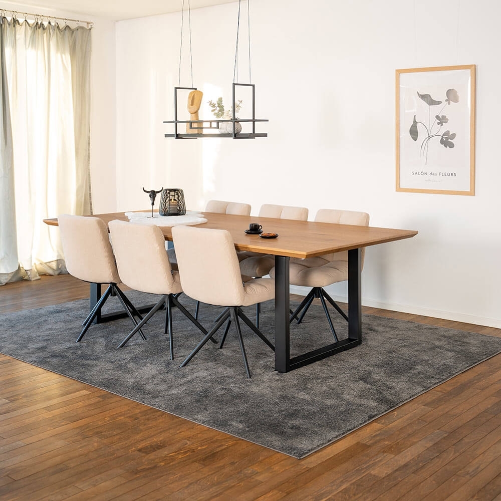 HOME DELUXE Essgruppe Eckig AVENCIA inkl. U-Fuß - 240 x 120 cm Light Oak 6 Stühle Creme Bild 1