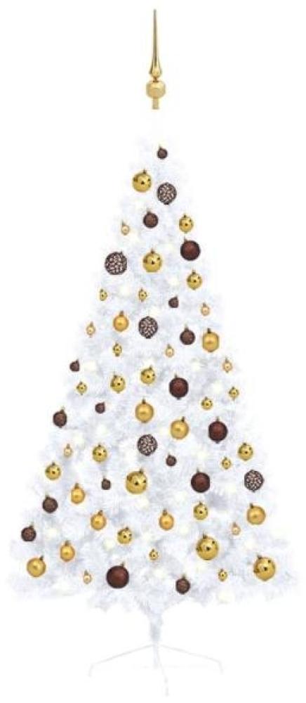 vidaXL Künstlicher Halb-Weihnachtsbaum Beleuchtung Kugeln Weiß 150 cm 3077483 Bild 1