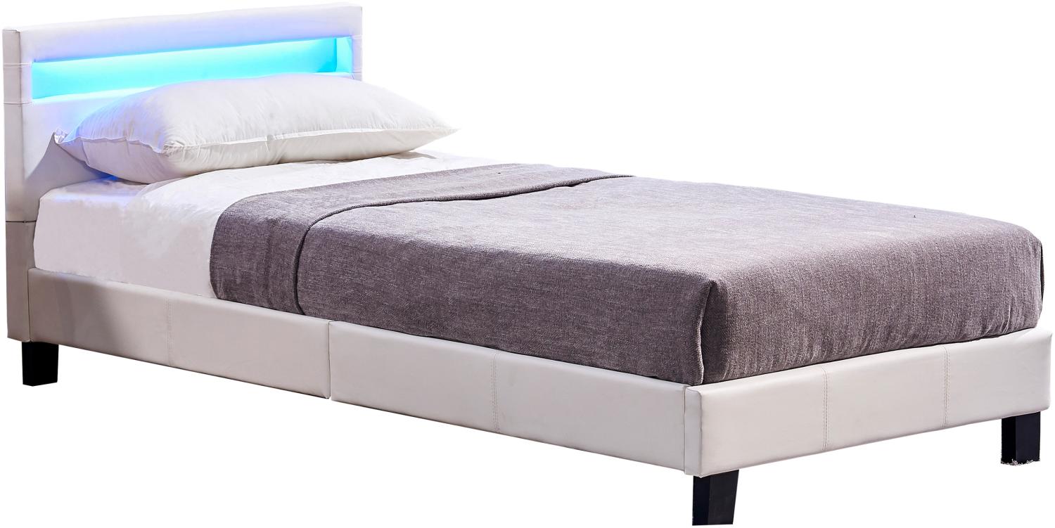 Einzelbett inkl. LED Beleuchtung und Lattenrost 90 x 200 cm Weiss Bild 1