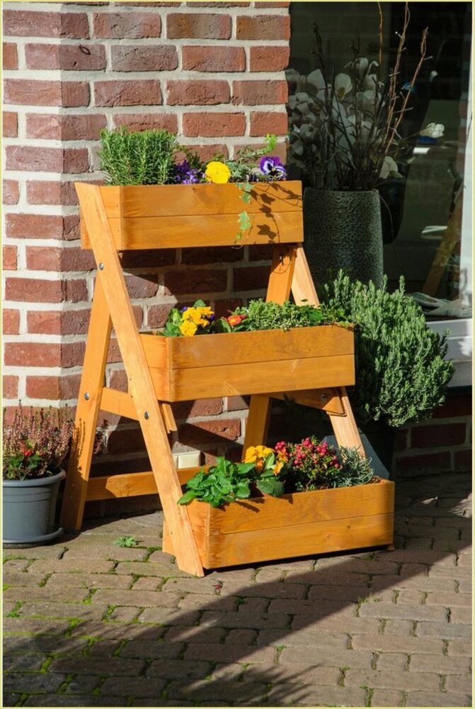 Dobar Blumentreppe Pflanztreppe Dreistufig Blumenkasten Kräuter inkl Pflanzfolie Bild 1