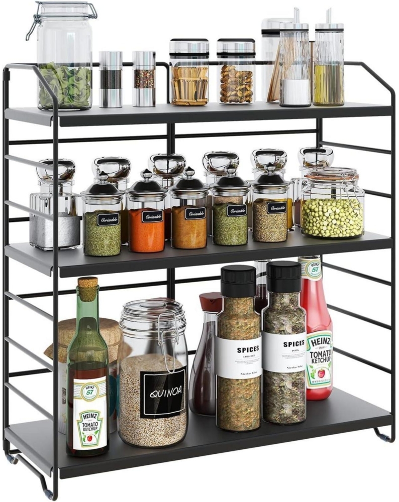 Gewürzregal Metall 3 Etagen verstellbarer Küchenorganizer Schwarz Bild 1