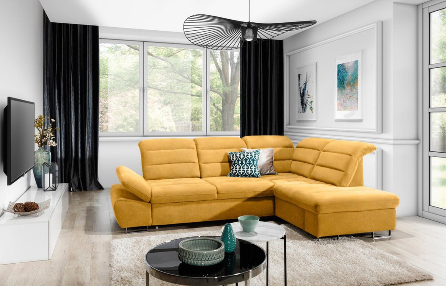 Stylefy Romillé Ecksofa Velours Gold Rechts Bild 1