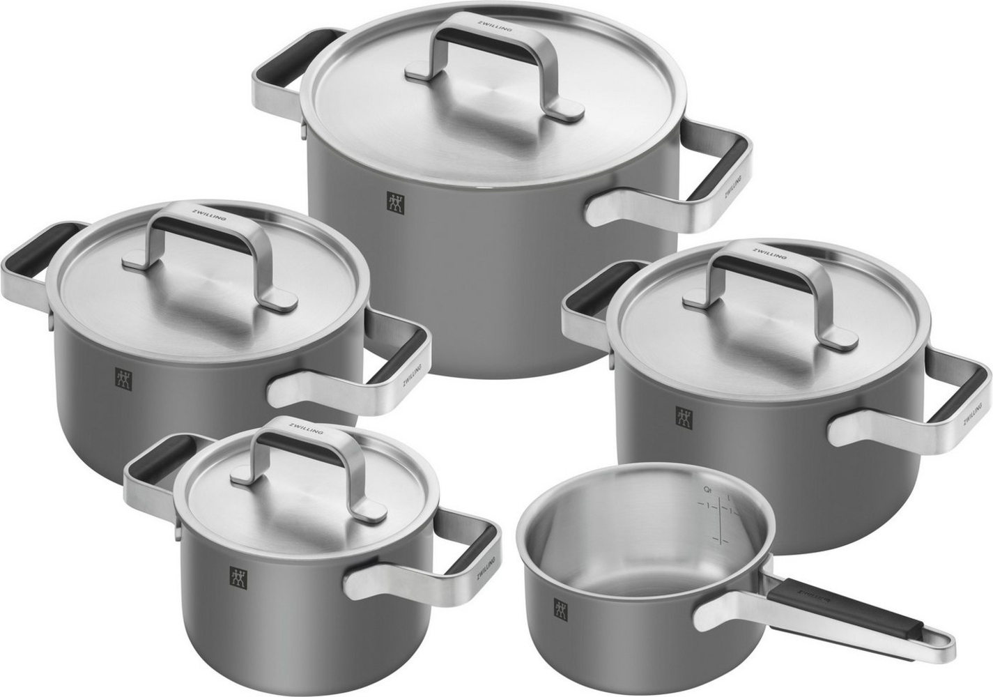 Zwilling Topf-Set Pure, Edelstahl 18/10 (Set, 5-tlg, 3 Kochtöpfe (16, 20 & 24 cm), Bratentopf 20 cm, Stieltopf 16 cm), Stay-Cool-Griffe, 3-lagige Bodentechnologie Bild 1