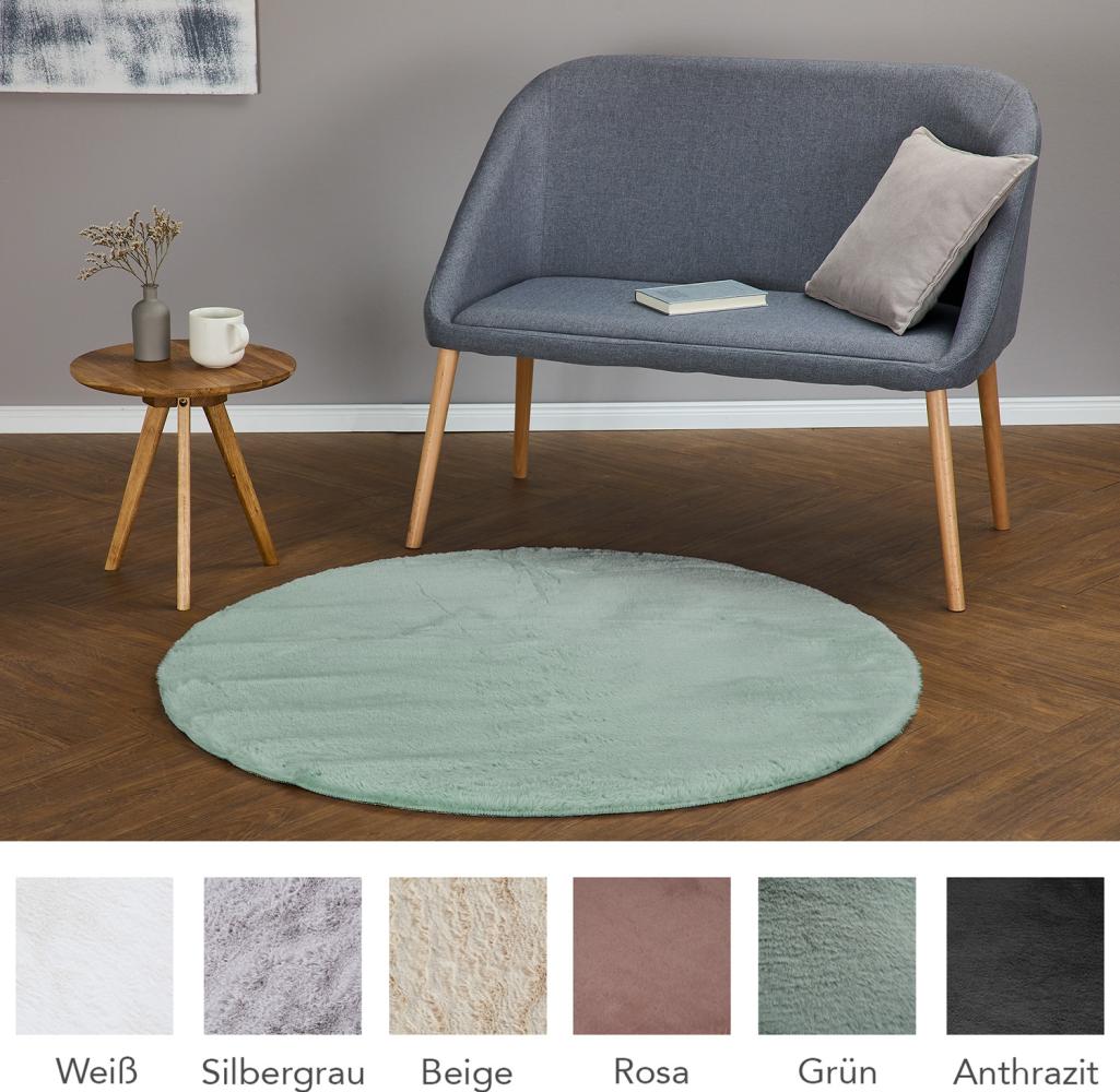 HOMESTORY Hochflorteppich rund 120cm in grün, flauschig, super-Soft und vegan, Shaggy modern pflegeleicht und einfarbig für Wohnzimmer, Schlafzimmer und Kinderzimmer Bild 1