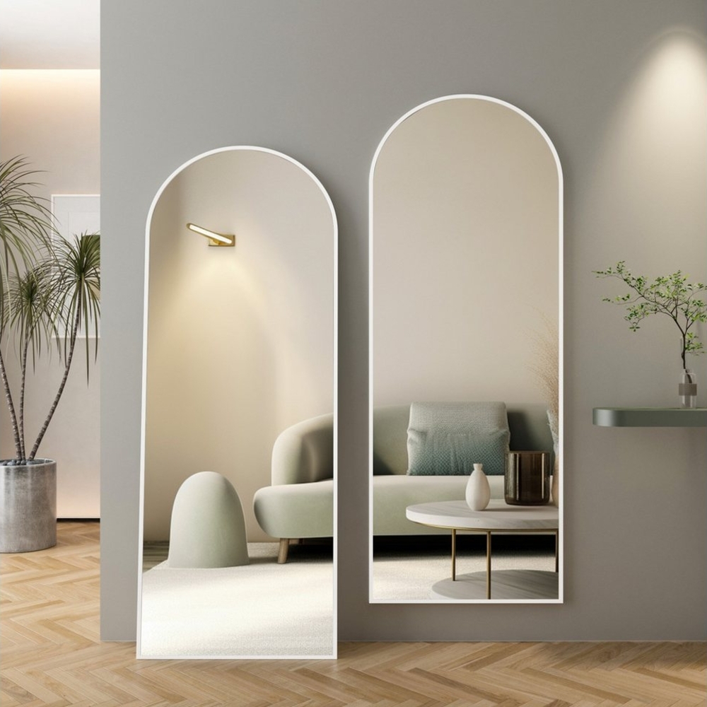 Boromal Ganzkörperspiegel Standspiegel Wandspiegel groß Schwarz Weiß 180x80cm 160x50cm Alurahmen (Hochspiegel Arched Gold 150x50 140x40cm, 1-St, mit Metall-Haken), 5mm Kupfer- und bleifreier Spiegel,Freistehend,Wandmontage Bild 1