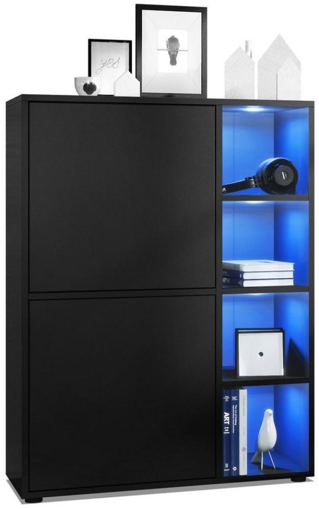 Highboard Schrank Anrichte Cuba mit 8 Fächern, Korpus in Schwarz matt / Fronten in Schwarz matt, mit RGB LED Beleuchtung Bild 1