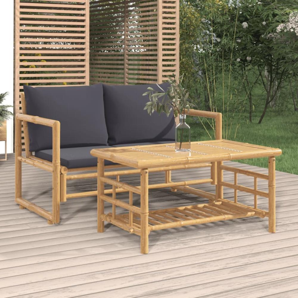 vidaXL 2-tlg. Garten-Lounge-Set mit Dunkelgrauen Kissen Bambus 319266 Bild 1