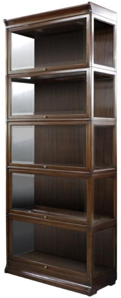 Casa Padrino Luxus Mahagoni Bücherschrank mit 5 Glastüren und LED Beleuchtung Dunkelbraun 90 x 39 x H. 223 cm - Luxus Büromöbel Bild 1