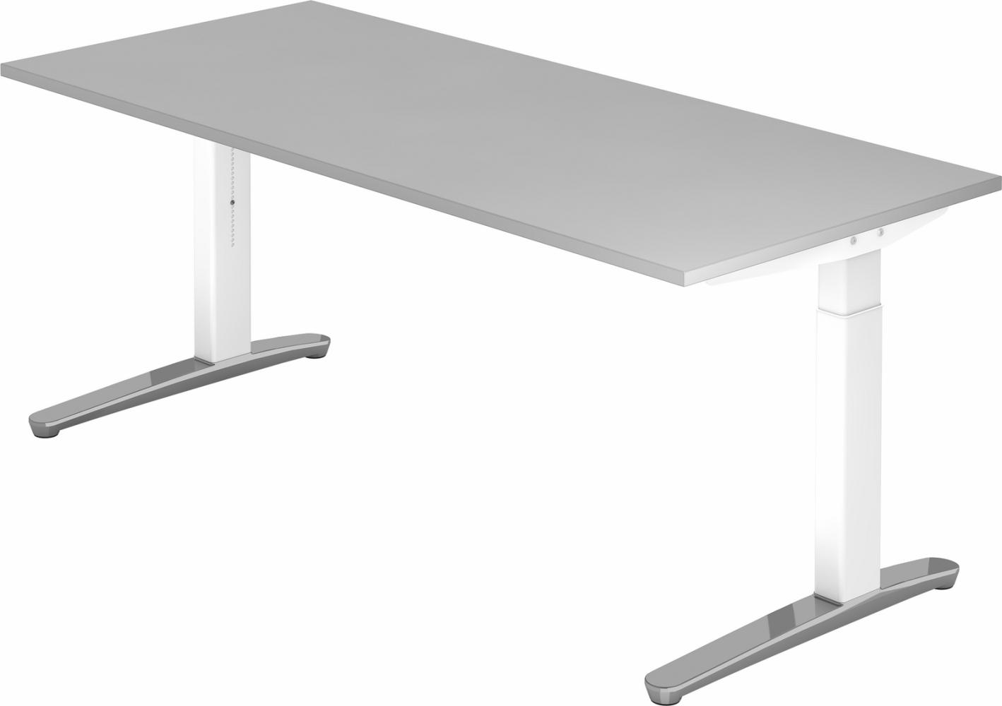 bümö® Design Schreibtisch XB-Serie höhenverstellbar, Tischplatte 200 x 100 cm in grau, Gestell in weiß/alu poliert Bild 1