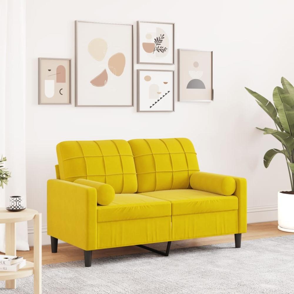 vidaXL 2-Sitzer-Sofa mit Zierkissen Gelb 120 cm Samt 3278215 Bild 1