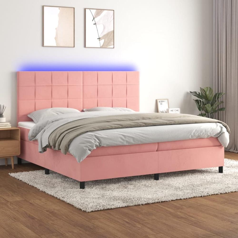 vidaXL Polsterbett mit Matratze & LED Rosa 200x200 cm Samt, Härtegrad: H2 [3136148] Bild 1