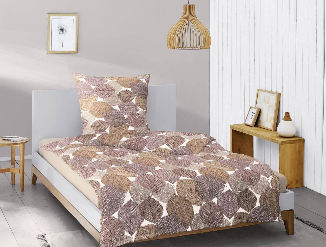 Irisette Feinbiber Bettwäsche Koala 135x200 Blätter taupe ziegel gold 8393-50 Bild 1