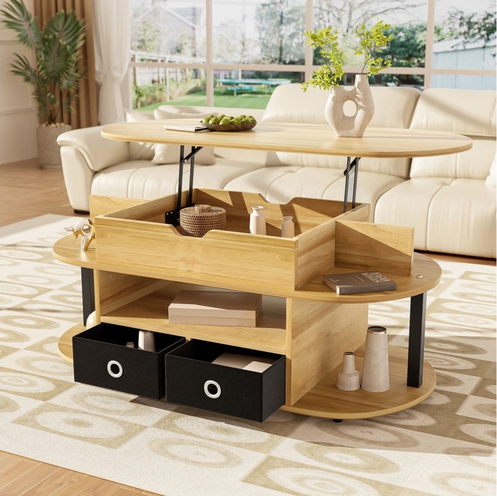 Furnishings Home Couchtisch Ablagetisch Holzmaserung Multifunktionaler Beistelltisch Breite 105 cm (105x50x60 cm, für Wohnzimmer und Büro), Mit Schubladen und Hebefunktion Facher Bild 1