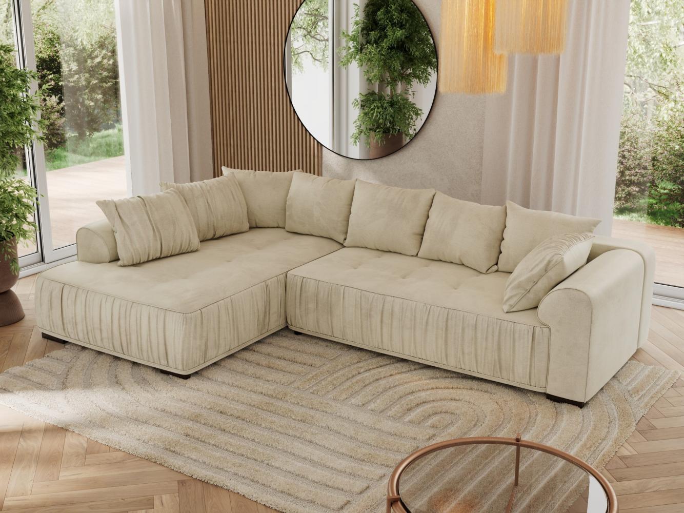 Ecksofa mit Schlaffunktion und Armlehnen, Komfortschaum, L-förmige Ecke - ORTA - links - Beige Velours Bild 1