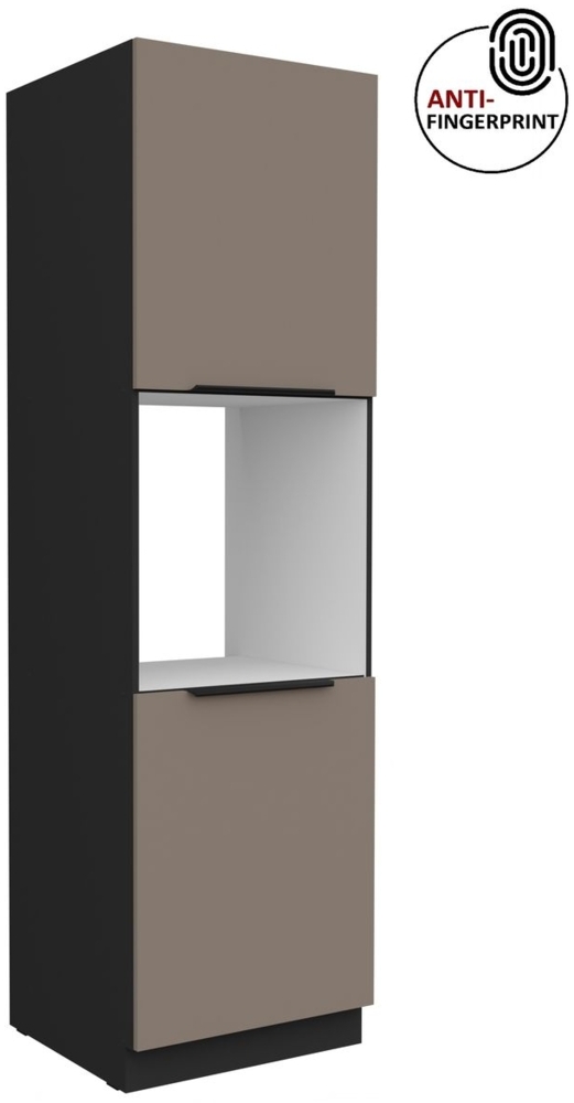 Küchen Hochschrank 60 cm Küche ARIA Sandgrau ultra matt + Schwarz matt, hochwertige Fronten mit Anti Fingerprint Beschichtung, Soft-Close Küchenzeile Küchenblock Bild 1