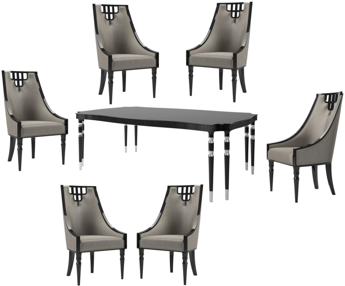 Casa Padrino Luxus Art Deco Esszimmer Set Grau / Schwarz / Silber - 1 Esszimmertisch & 6 Esszimmerstühle - Art Deco Esszimmer Möbel - Luxus Qualität Bild 1