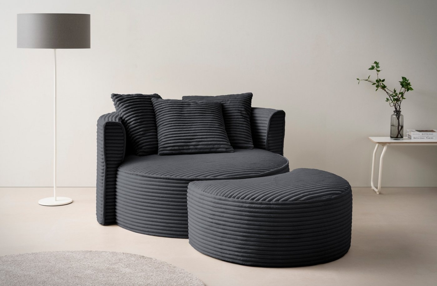 LeGer Home by Lena Gercke XXL-Sessel Isalie, Rundsessel mit Hocker, Lesesessel, Loveseat, Big-Sessel (Set), trendige Stoffe, mit 3 Zierkissen, große Sitzfläche Bild 1