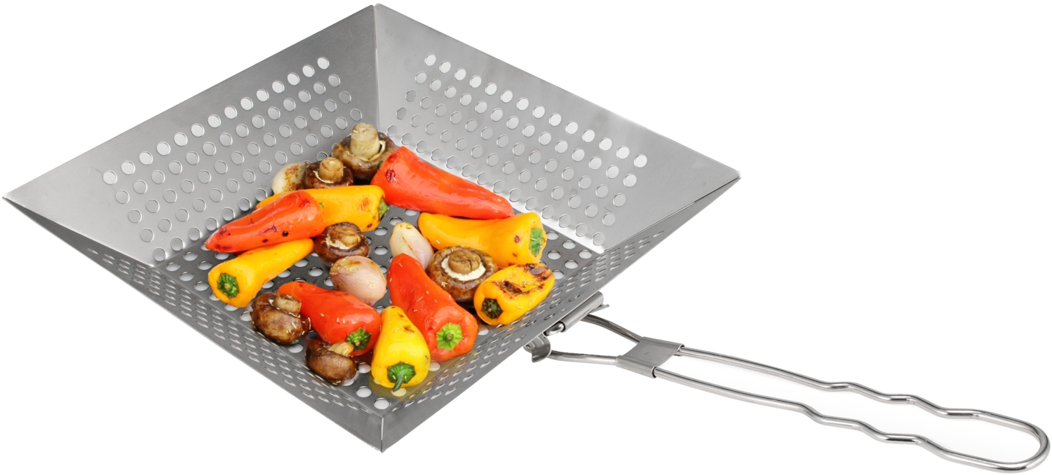 Grillpfanne quadratisch / mit Klapp-Griff / Edelstahl ca. 30,5 x 6 x 51,5 cm / Grillkorb Grillplatte Bild 1