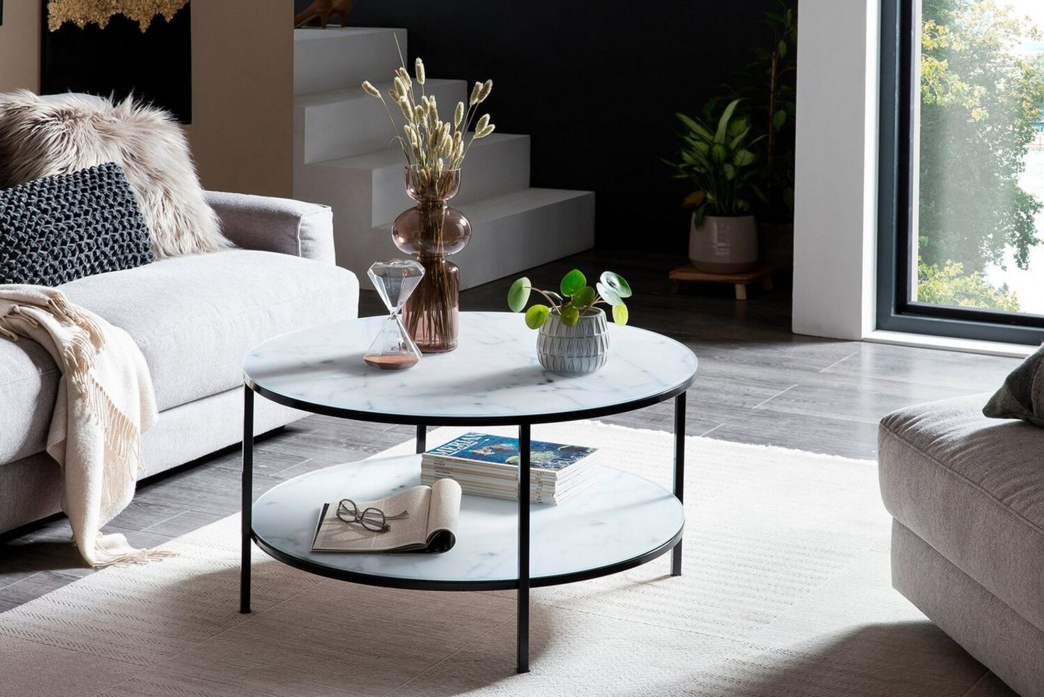 Couchtisch Metall Glas Schwarz Weiß Bild 1