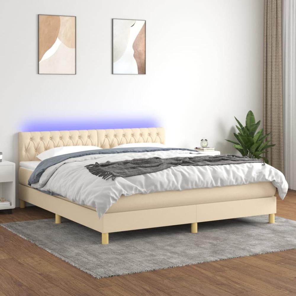 vidaXL Boxspringbett mit Matratze & LED Creme 180x200 cm Stoff 3133978 Bild 1