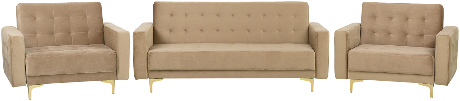 Sofa Set Samtstoff Sandbeige ABERDEEN Bild 1