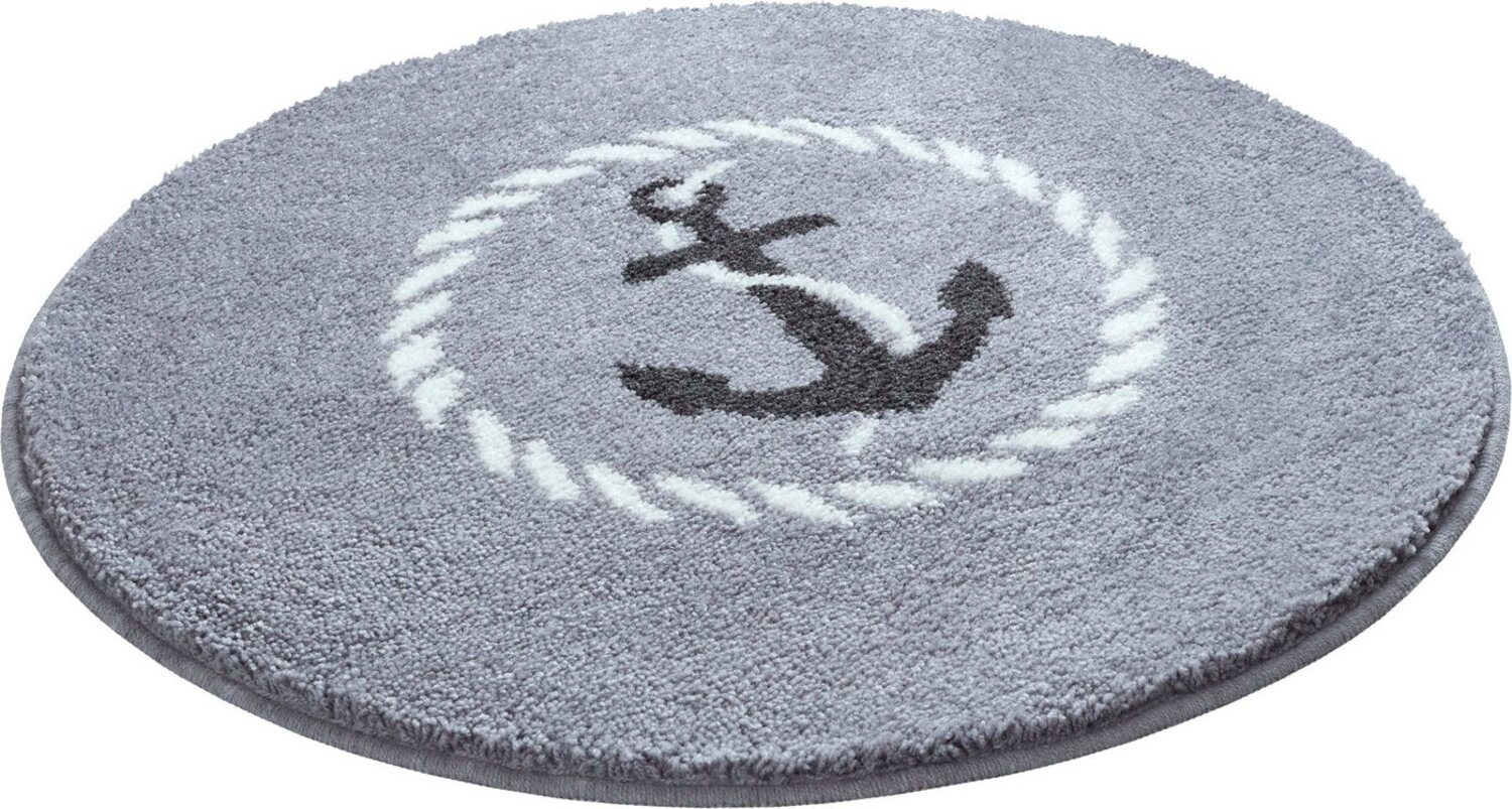 Grund Badematte Port Louis, Höhe 20 mm, rutschhemmend beschichtet, fußbodenheizungsgeeignet, Kunstfaser, rund, Design mit Anker, maritim, Made in Europe Bild 1