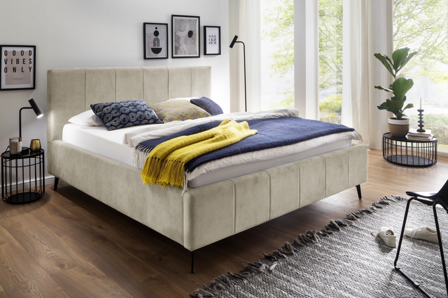 Polsterbett >Lizzano mit BK< Liegefläche 160x200cm, beige, Stellmaß: 178x115x219cm (BxHxT) Bild 1