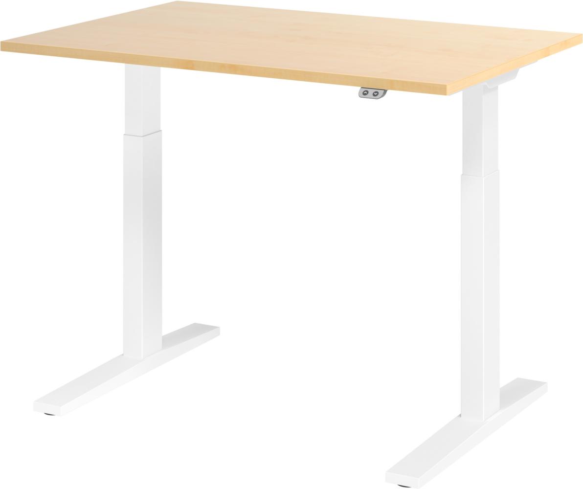 bümö elektrisch höhenverstellbarer Schreibtisch 120x80 cm in Ahorn, Gestell weiß - Schreibtisch höhenverstellbar elektrisch, elektrischer Schreibtisch & Gaming Tisch, XMKA-Serie Bürotisch, XMKA12-3-W Bild 1