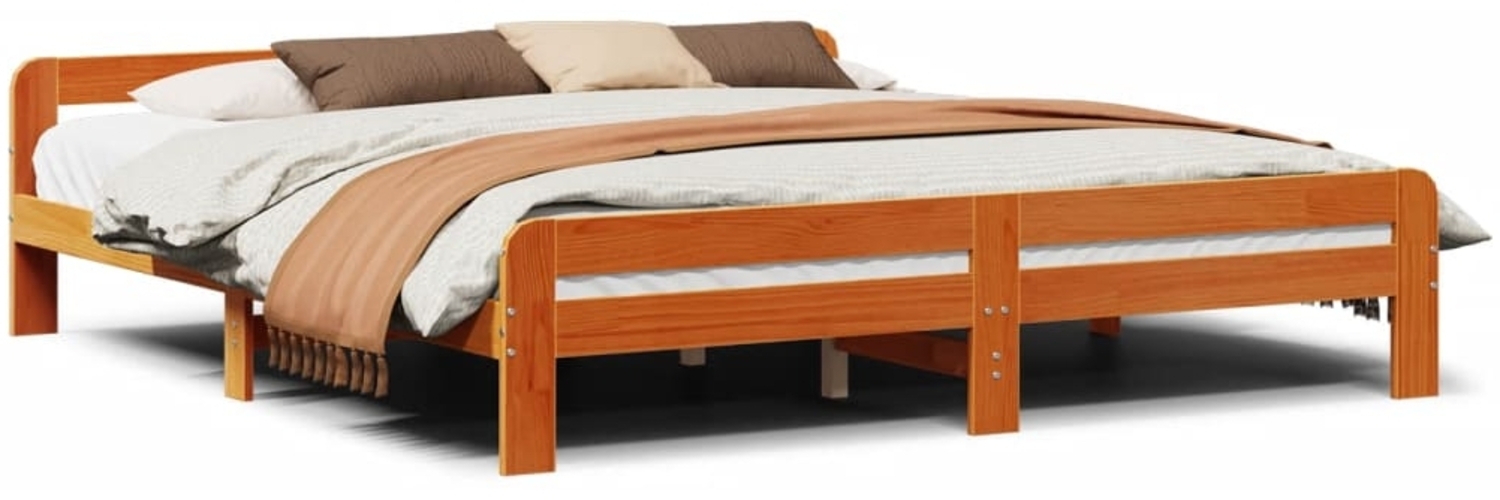 vidaXL Massivholzbett ohne Matratze Wachsbraun 200x200 Kiefernholz 855462 Bild 1