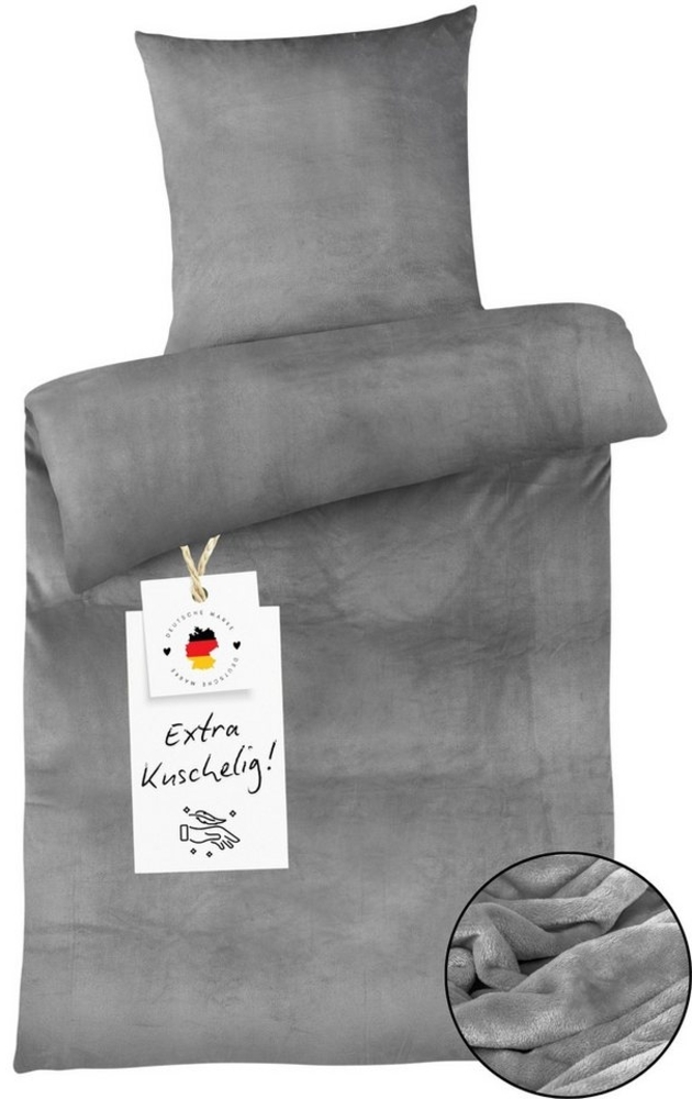 Carpe Sonno Bettwäsche Cashmere Touch Kuschel 135x200 155x220 Winter Teddy Plüsch Fleece Warm, Microfaser-Fleece, 2 teilig, Warme kuschelige einfarbige Bettwäsche Grau Bild 1