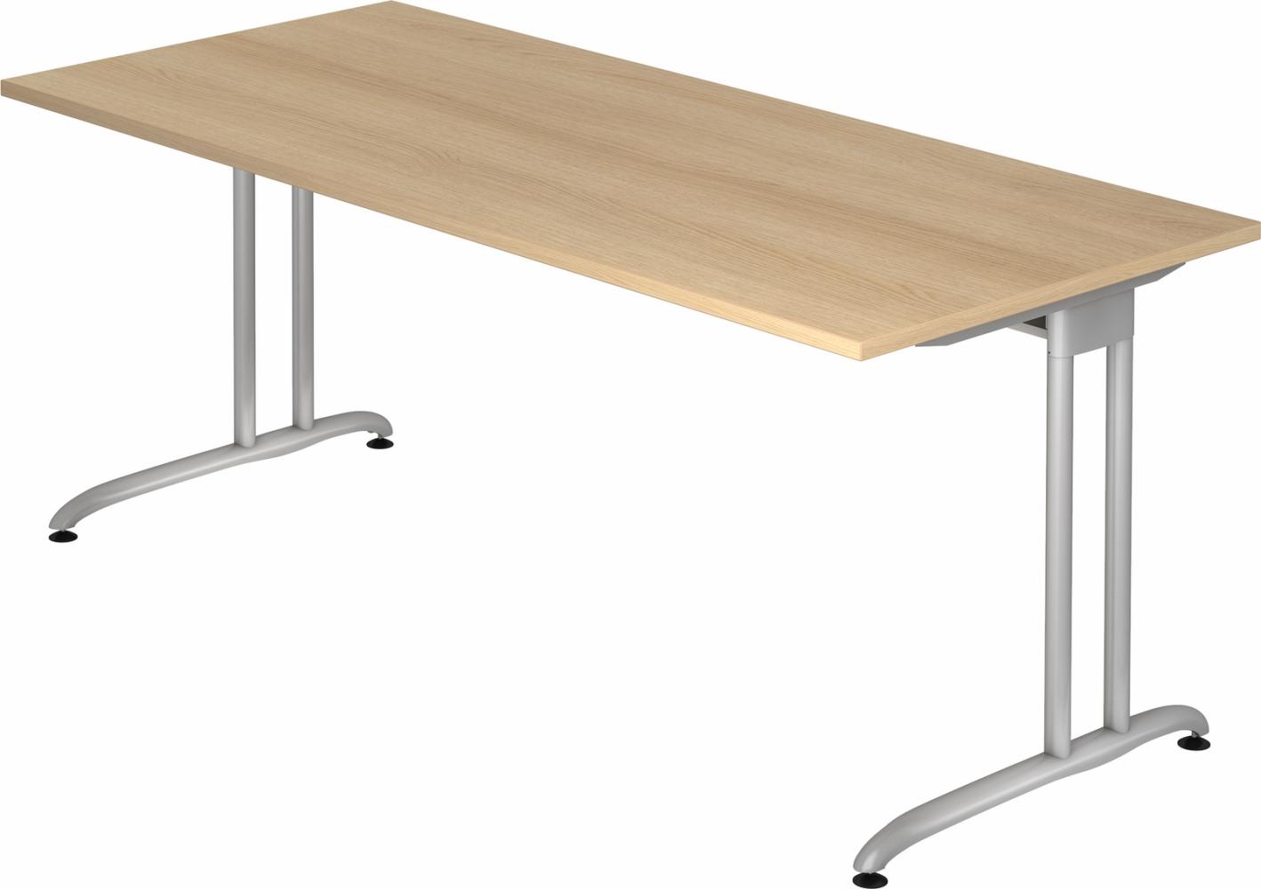 bümö Schreibtisch groß, Serie 180x80 cm, Tischplatte aus Holz in Eiche, Gestell aus Metall in Silber - PC Tisch, großer Computertisch für's Büro, Office Bürotisch, BS-19-E Bild 1