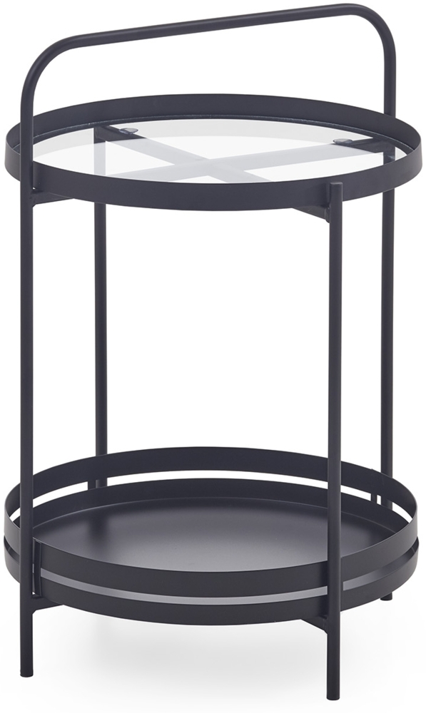 Homes & Jones Beistelltisch Sabine Ø40x60 cm mit Glasplatte & schwarzem Metallgestell - Runder Ablagetisch mit Tragegriff - Moderner Couchtisch für Wohnzimmer, Schlafzimmer & Flur - stilvoll & mobil Bild 1