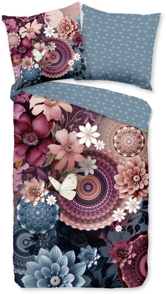 hip Satin Bettwäsche 135x200 Asher Mandala Blüten Schmetterling aubergine blau 33138 Bild 1