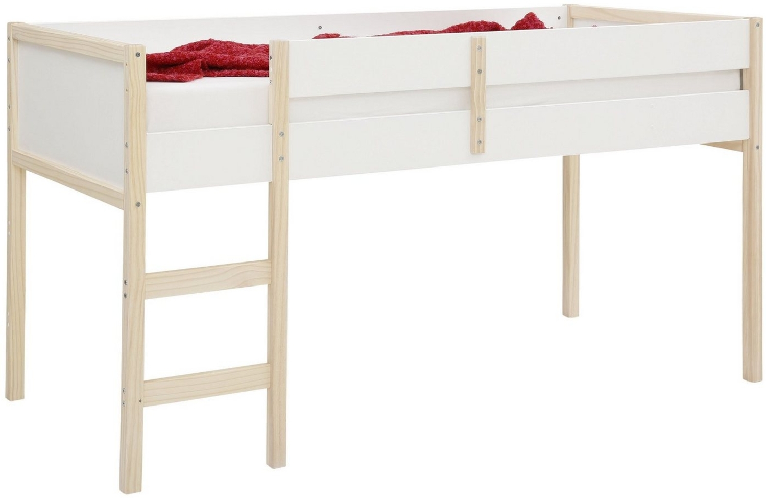 Lüttenhütt Hochbett Janne Kiefernholz, Einzelbett, inklusive Holzleiter, Liegefläche 90x200 cm Bild 1
