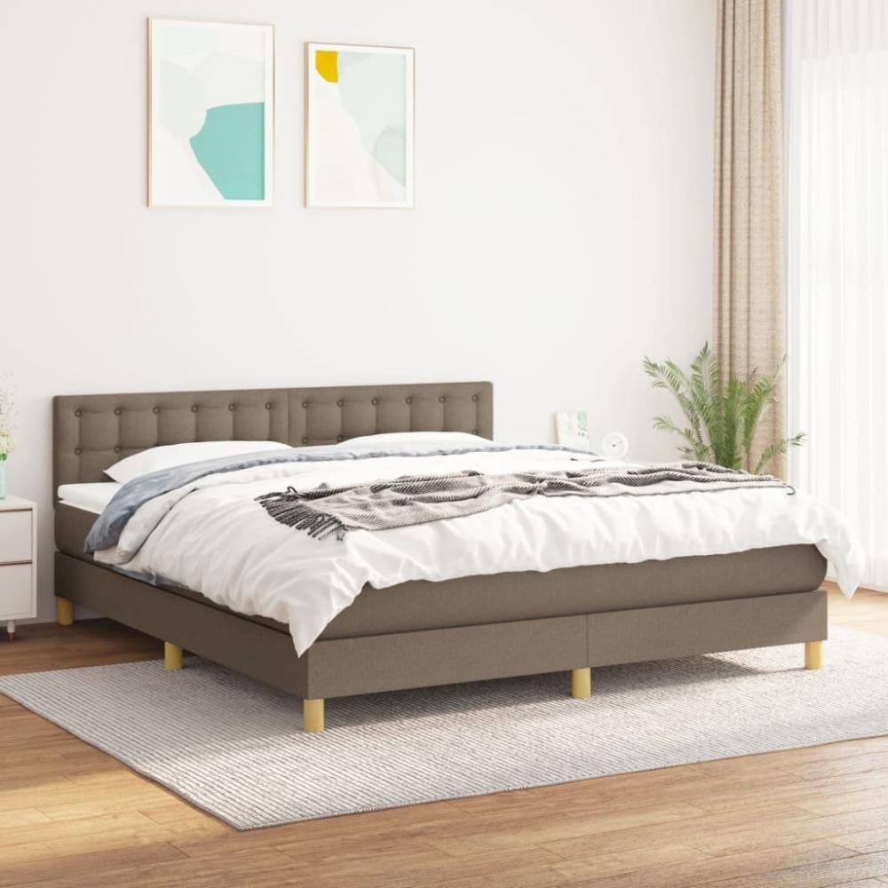 vidaXL Boxspringbett mit Matratze Taupe 180x200 cm Stoff 3140957 Bild 1