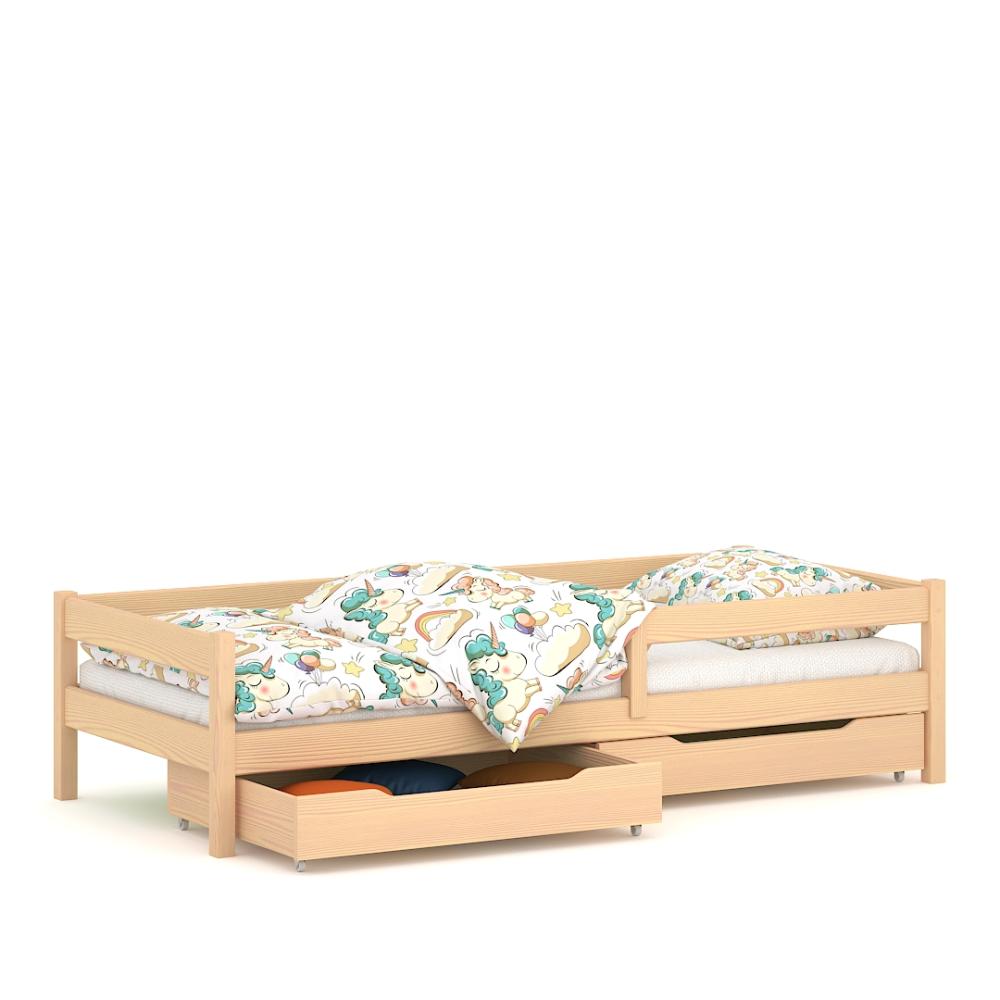 WNM Group Kinderbett für Mädchen und Jungen Felix - Jugenbett aus Massivholz - Bett mit 2 Schubladen und Lattenrost - Funktionsbett - Gebleichte Eiche - 80 x 180 cm Bild 1