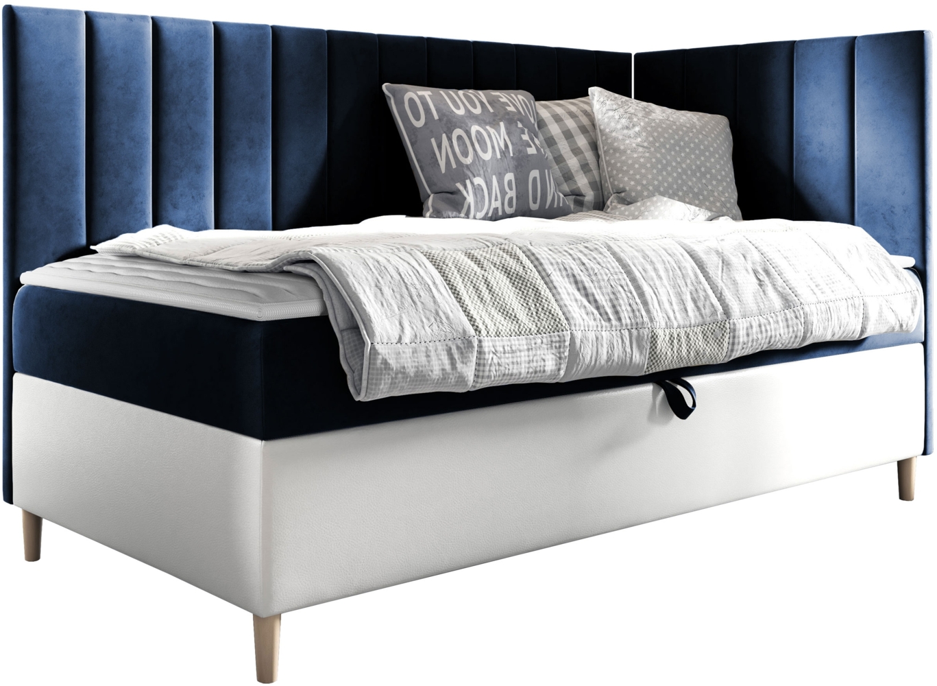 Boxspringbett Chapeni 'Junior 3' blau 100 x 200 cm Rechts Bild 1