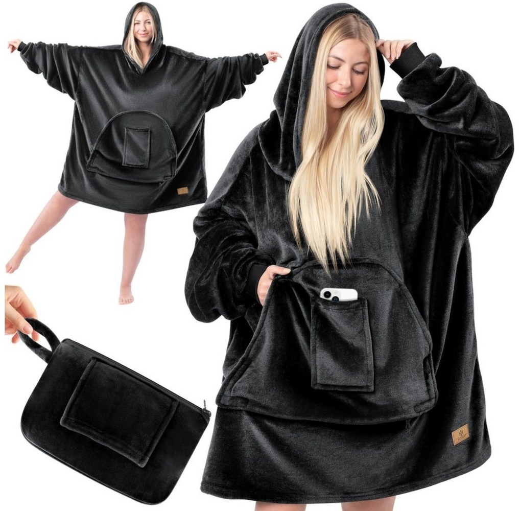 KESSER® Hoodie Decke Kuscheldecke mit Ärmeln Deckenpullover Vielseitig Tragbare Decke zum Anziehen für Damen & Herren, Sweatshirt Warm Kuschelpullover Erwachsene weich Ärmeldecke Oversize Schwarz Bild 1