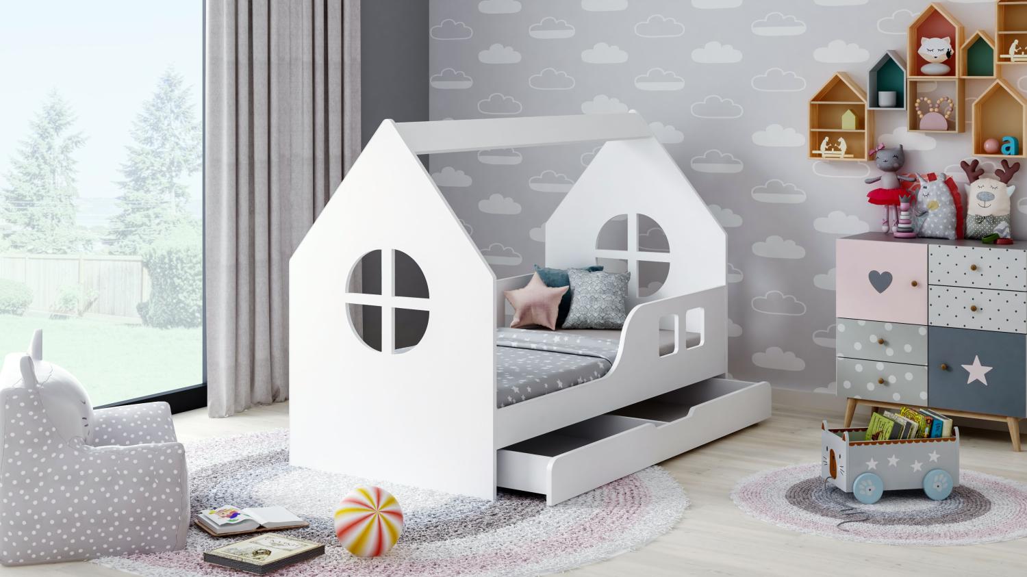 Sämann® Kinder-/Jugenbett HOUSE weiß, mit Schublade und Matratze 140x70 cm Herz Bild 1