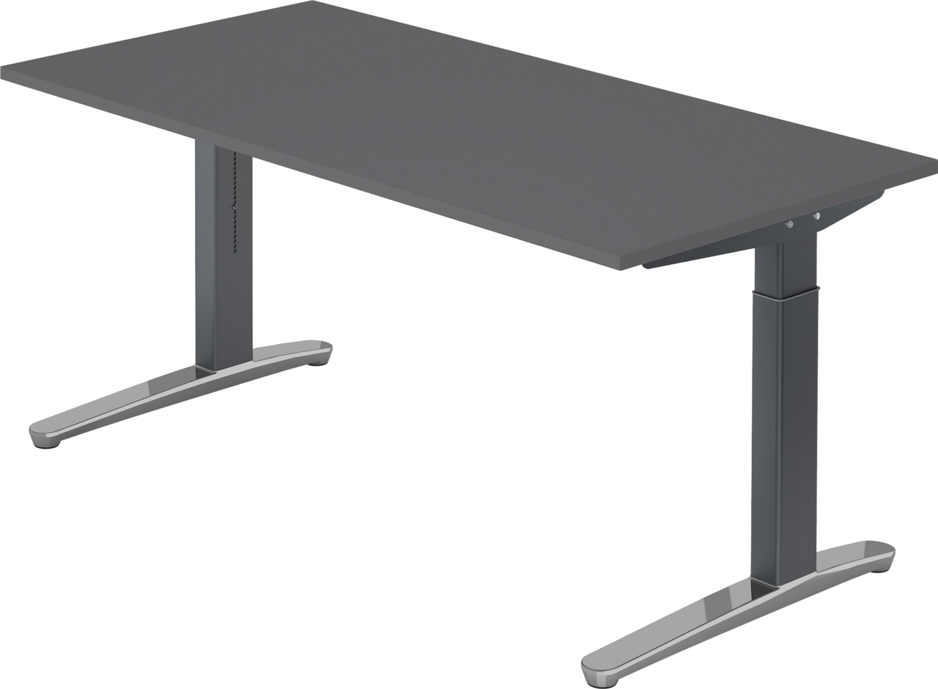 bümö manuell höhenverstellbarer Schreibtisch 160x80 in graphit Gestell in graphit/alu - PC Tisch höhenverstellbar & groß, höhenverstellbarer Tisch Büro, großer Computertisch verstellbar, X16-G-GC Bild 1