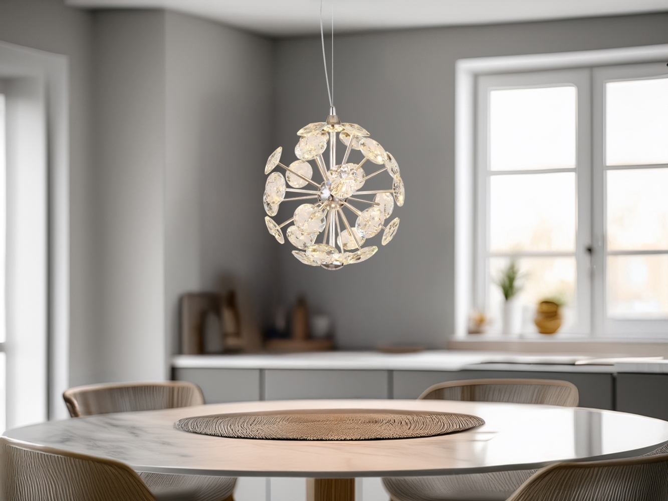 LED Pendelleuchte VIRINA Silber Kugellampe aus K9 Kristallen, Ø 28cm Bild 1