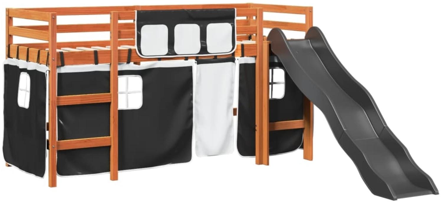 vidaXL Kinderhochbett mit Vorhängen Weiß und Schwarz Massivholz Kiefer 3309071 Bild 1